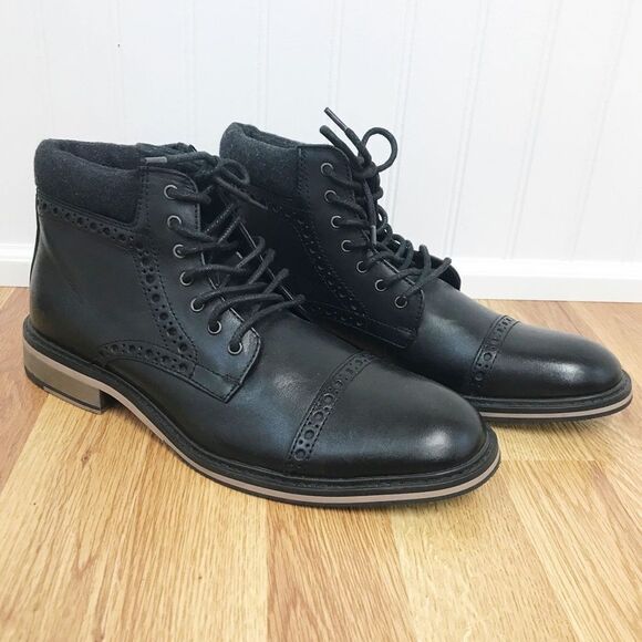 EXPRESS Black Leather Oxford Ankle Boot Cap Toe Cuffed Dress Shoe Size 8 New - Picture 2 of 14